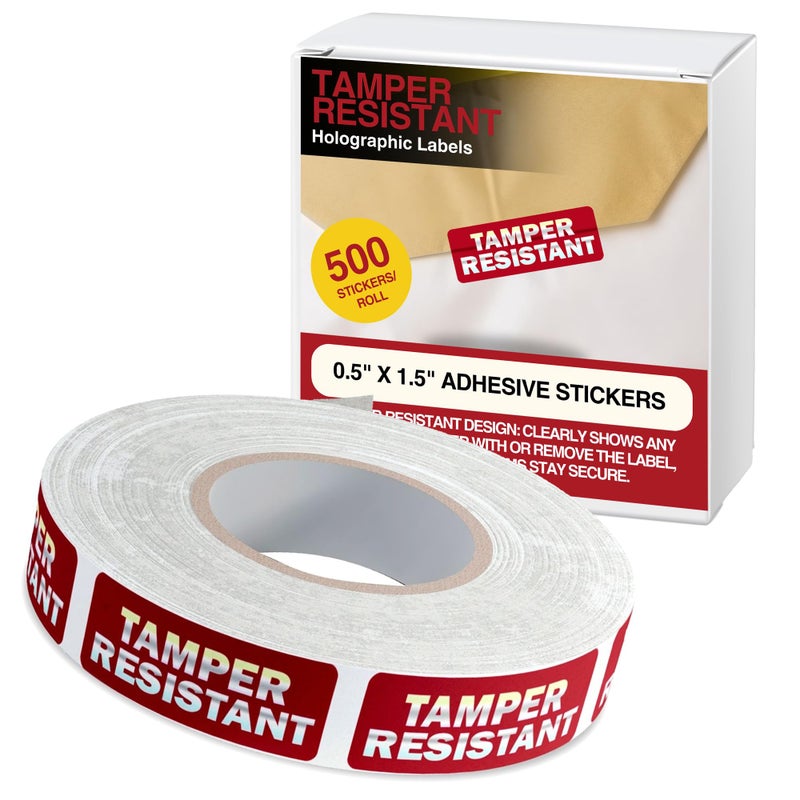 Safety Supply Mart Tamper-Resistant Holographic Labels, 0.5" X 1.5" Adhesive Stickers in Holographic Paper 1 Color (Red) Printed, Security Seal Tamper Evident 500 Stickers Per Roll - Image 1